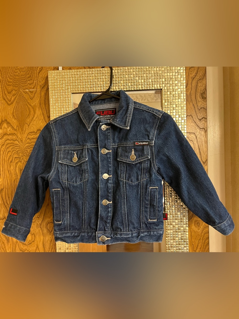 FUBU Kid’s Dark Blue Denim Jacket with Contrast Stitching